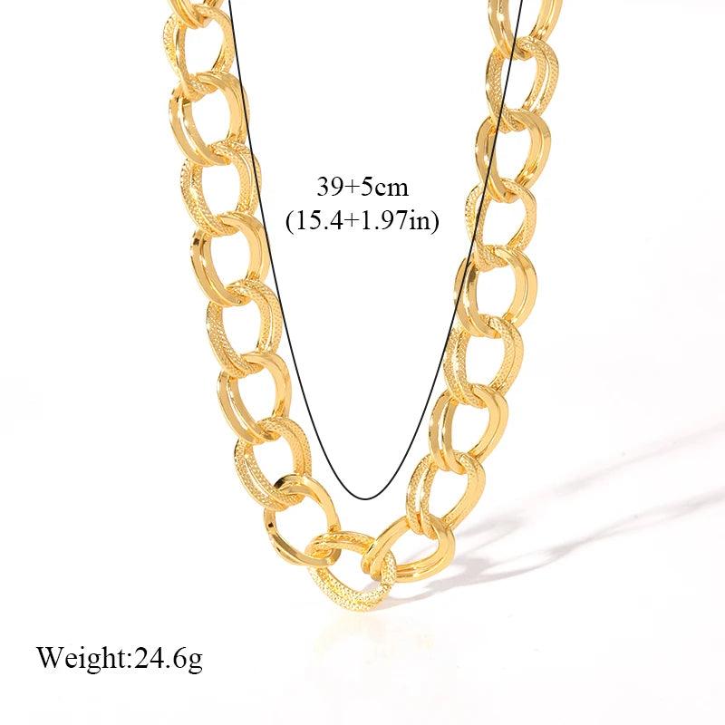 EILIECK 316L Stainless Steel 18K Gold Plated Double Link Chain Necklace Bracelet Set Charm Fashion Women Waterproof Jewelry Gift