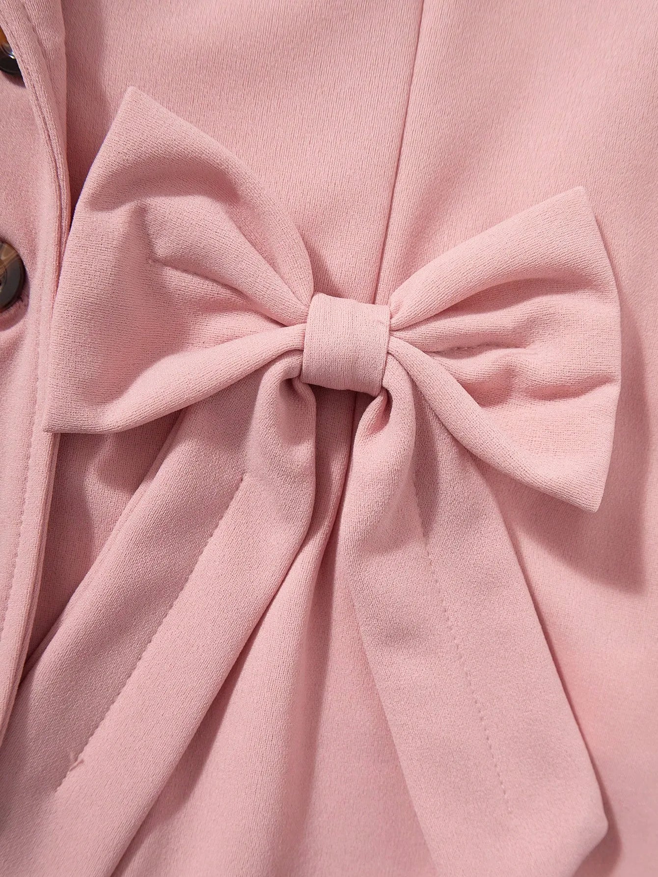 Pink Girls' Single-Breasted Blazer Set with Bow Detail, Wide-Leg Pants for Semi-Formal Occasions