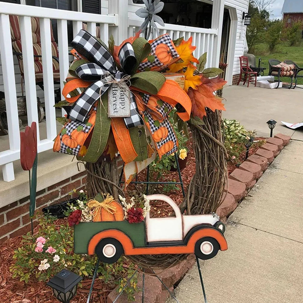 Fall Wreath Farmhouse Pumpkin Cart Wreath Halloween Pumpkin Truck Wreath Door Wreath for Halloween Thanksgiving Decor