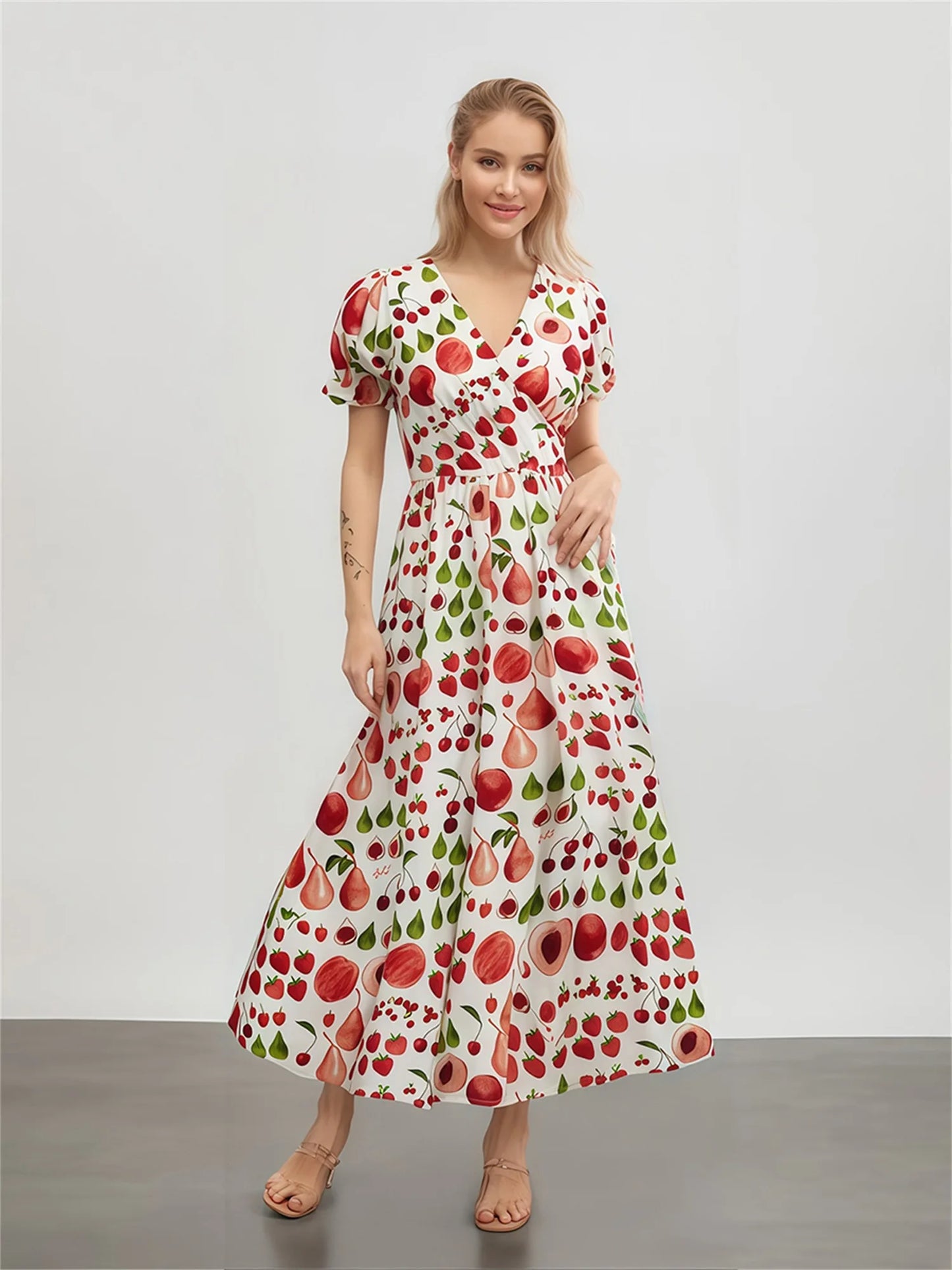 Women s Boho Floral Print Maxi Dress with Short Sleeves and V Neckline Casual Summer Beach Dress with Flowy Fit and Wrap Design