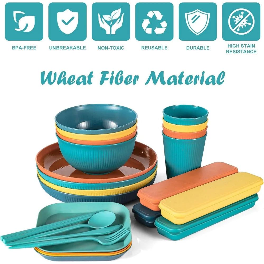 36 Piece Wheat Straw Dinnerware Set Reusable Plates Bowls Cups Utensils Microwave Dishwasher Safe for Kitchen Camping