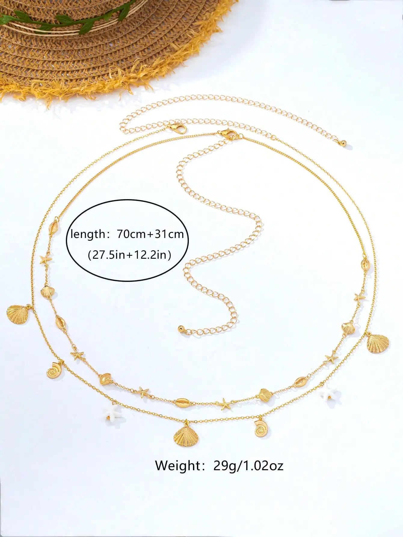 2pcs Bohemian Style Ocean Series Shell & Starfish Beaded Waist Chain For Women
