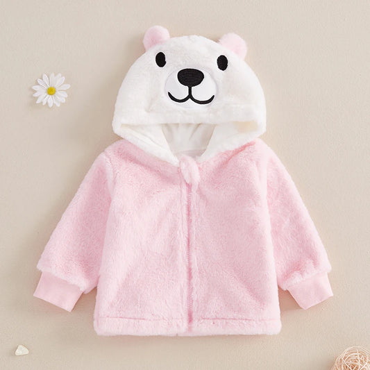Adorable Toddler Plush Jacket Warm Winter Coat with Hood Zipper Front Fleece Outfit for Girls Cute Animal Design