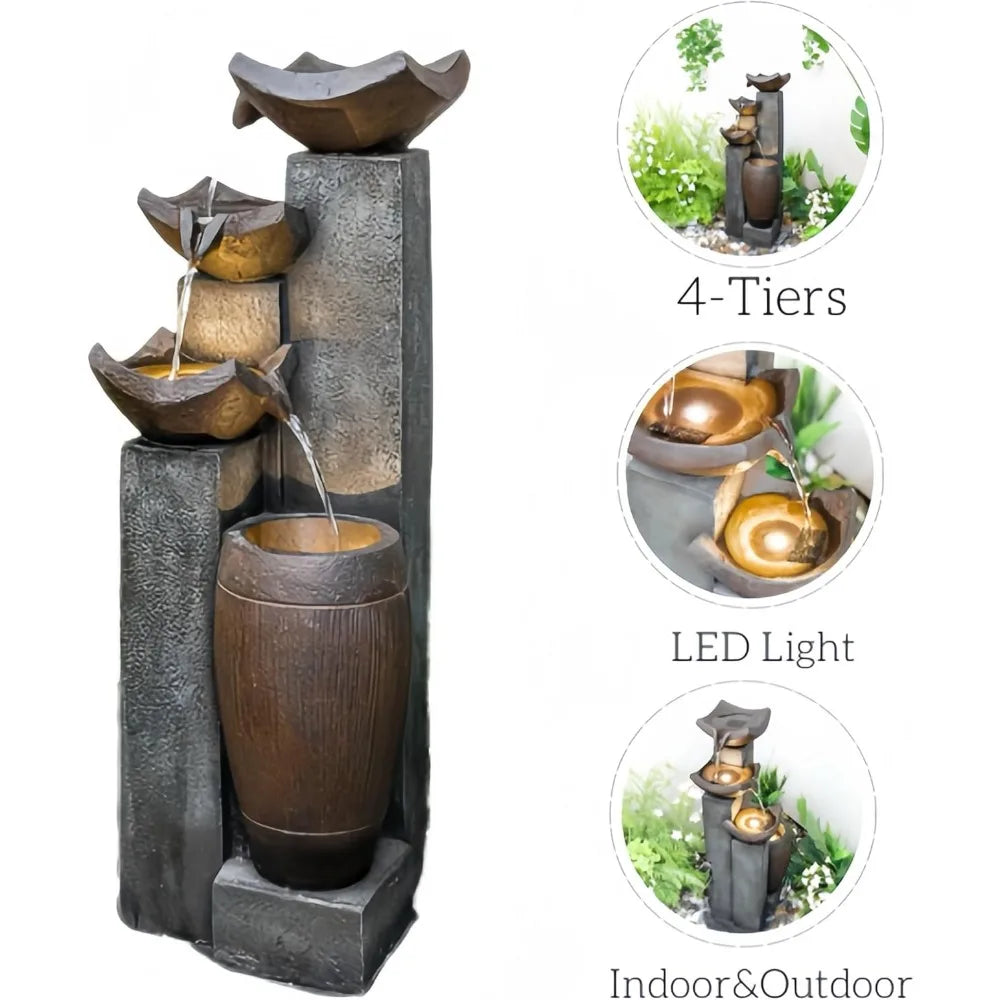 Outdoor Fountain with Lights - Patio Water Fountains Outdoor for Outdoor Gardens Backyards Lawns Balconies Landscaping and Outdo