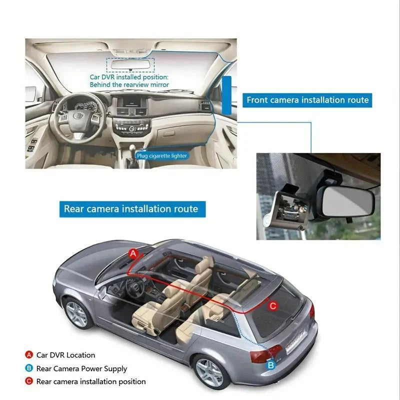 4.0-Inch 1080P HD Night Vision Dash Recorder 3 Camera Cycle Recording Can Record Three Viewing Angles At The Same Time