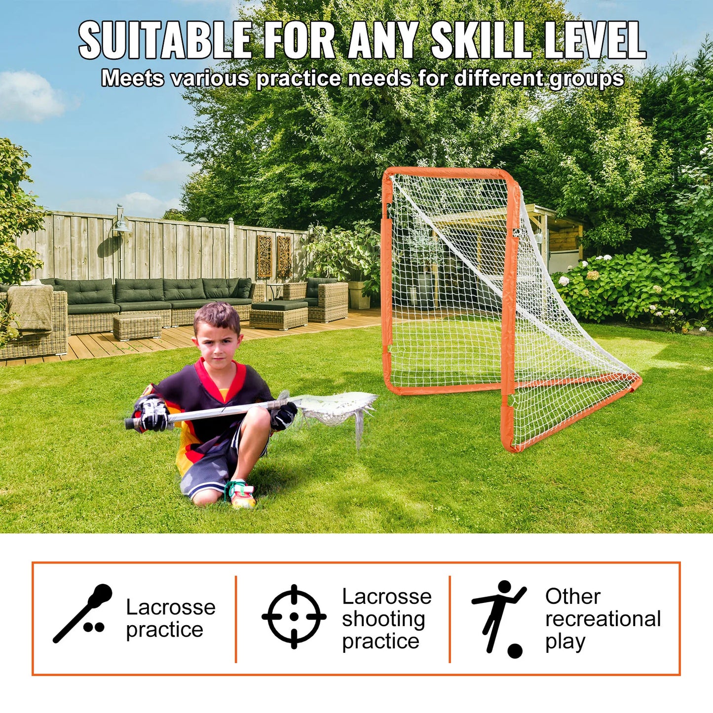 SucceBuy 4/6FT Lacrosse Goal Small Kids Folding Portable Iron Frame Backyard Training Equipment For Youth Training Orange