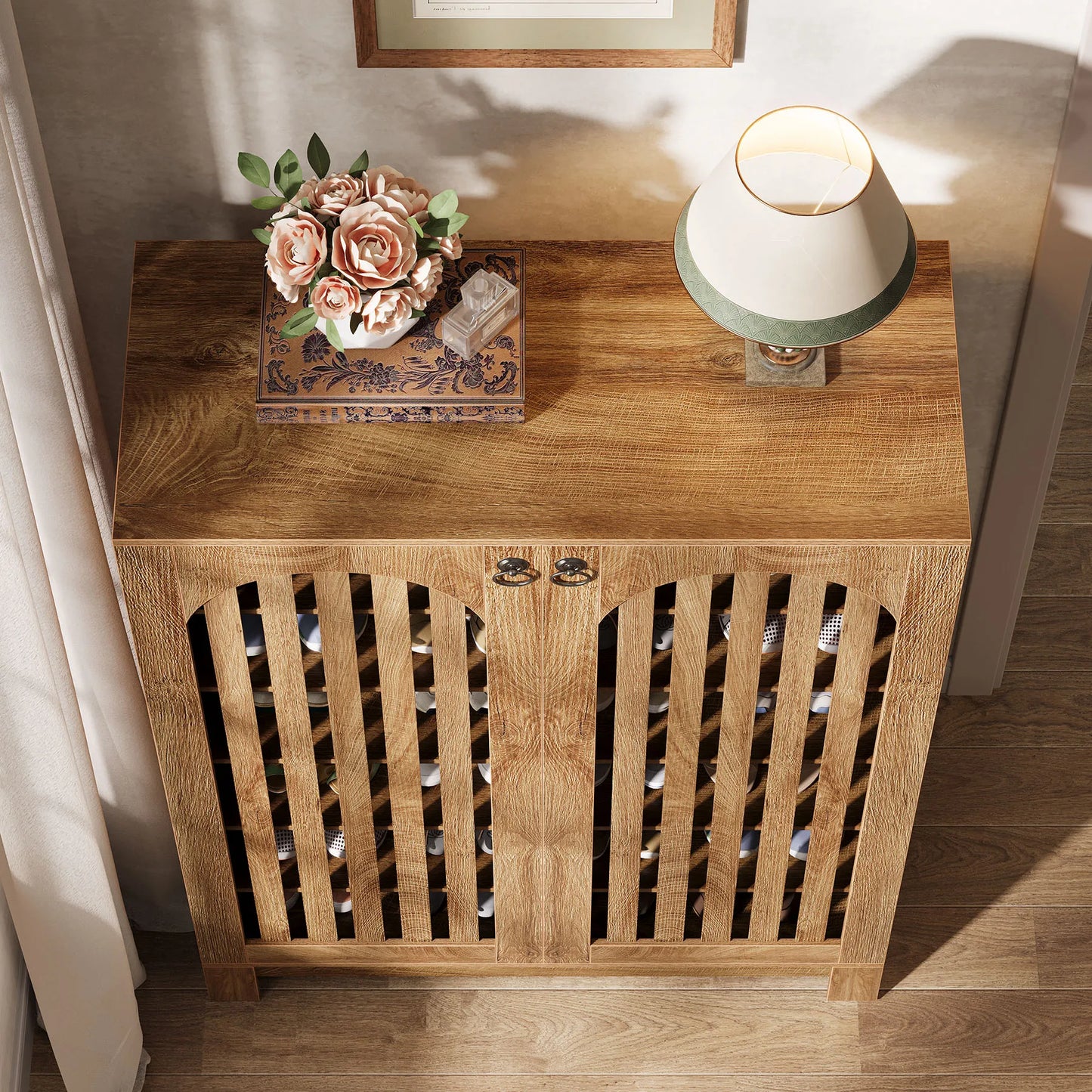 LITTLE TREE Shoe Cabinet with Shutter Doors, 6-Tier Shoe Storage Cabinet, Entryway Shoe Rack Organizer with Adjustable Shelves