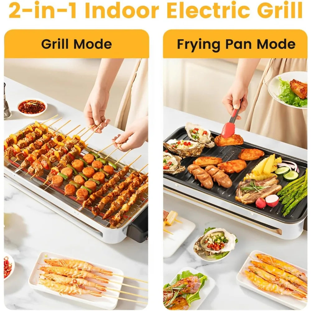 1500W Smokeless Indoor Grill 2-in-1 Nonstick Removable Plate Temp Control Portable BBQ +3 Cheese Pans