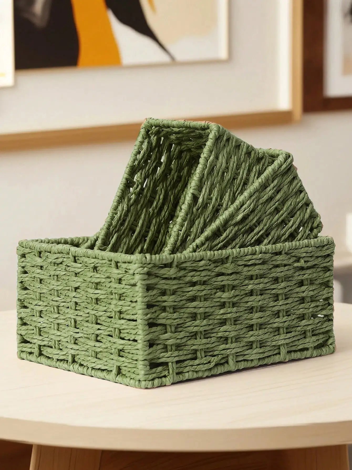 1pc/3pcs Desktop Storage Box, Handmade Rattan Woven Organizer Tray For Cosmetics, Keys, Snacks, Home Living Room, Bedroom, Study, Office, S/M/L Sizes Available,For Back To School