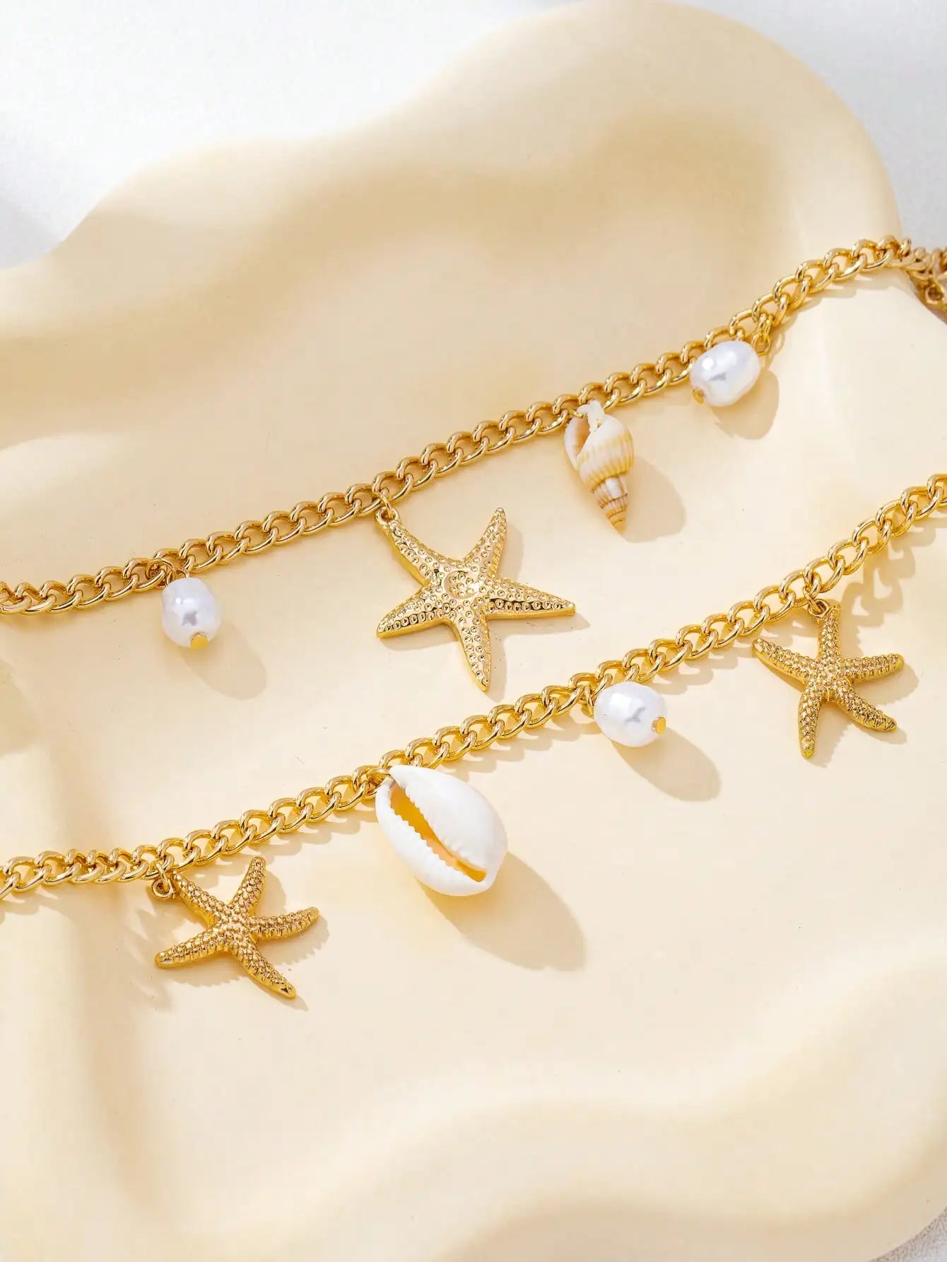 2pcs Bohemian Style Ocean Series Shell & Starfish Beaded Waist Chain For Women