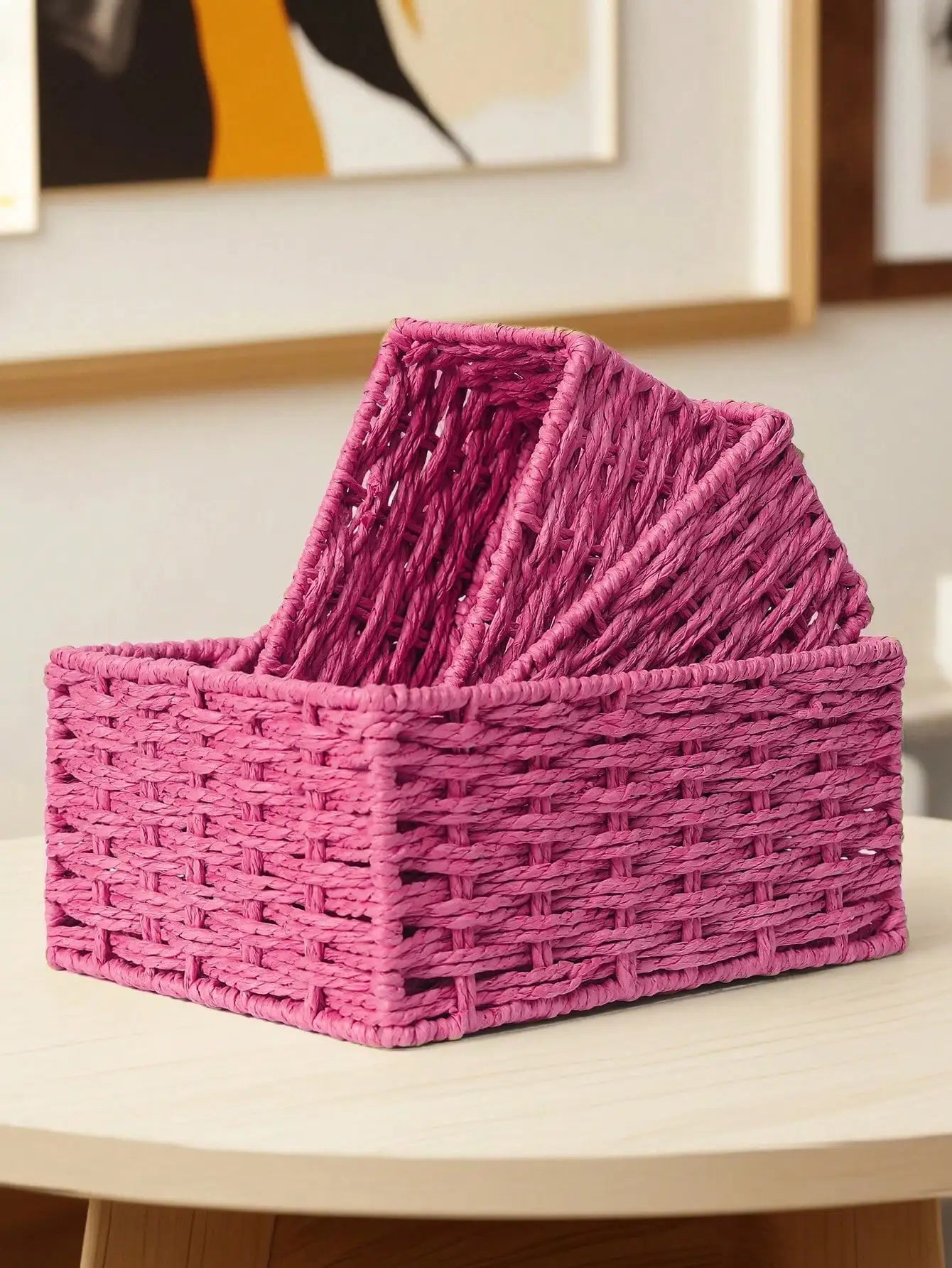 1pc/3pcs Desktop Storage Box, Handmade Rattan Woven Organizer Tray For Cosmetics, Keys, Snacks, Home Living Room, Bedroom, Study, Office, S/M/L Sizes Available,For Back To School