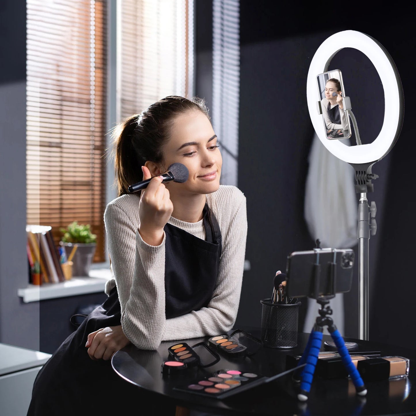 10" Ring Light with Handle & 160cm Tripod Stand - 3 Color LED Modes, Wired Control, 360° Adjustable Phone Holder