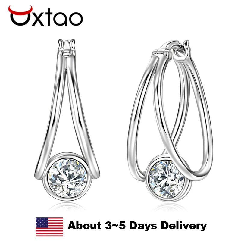 OXTAO Certified D Color Moissanite Split Hoop Huggie Earrings Real 925 Sterling Silver Versatile Dangle Earrings Female Jewelry