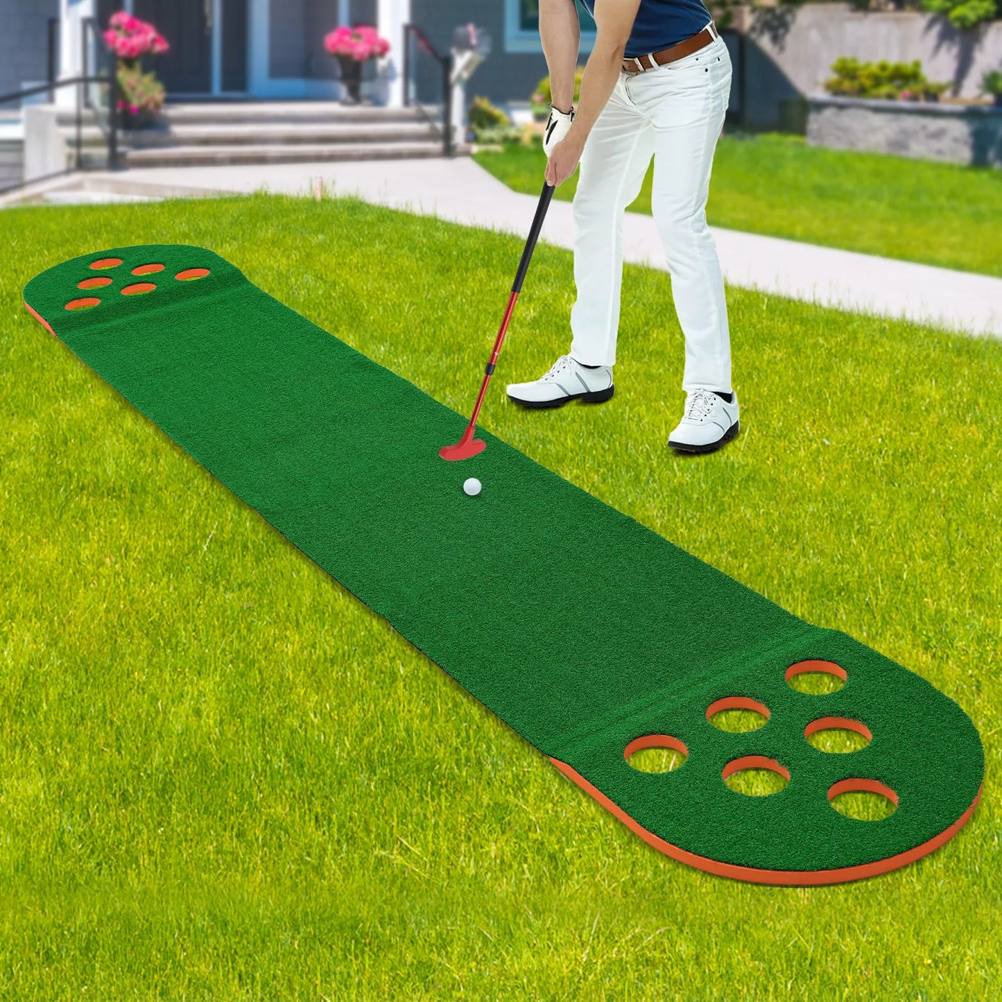 Foldable Golf Putting Mat with 2 Clubs 2 Balls Mini Golf Putting Practice Mat Durable Golf Training Pad Golf Pong Putting Game S
