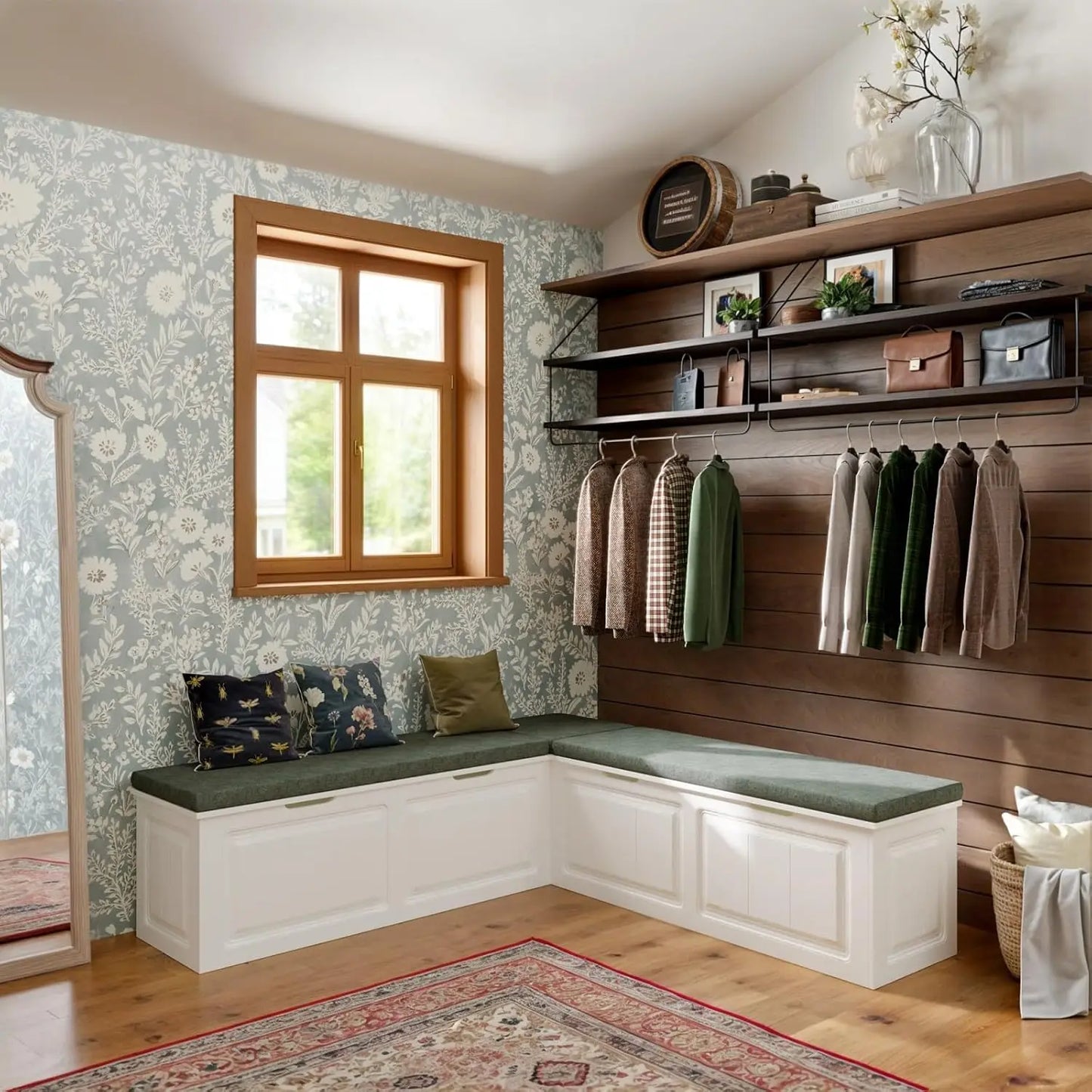 L Shape Storage Bench, Nook Bench, Backless Corner Bench Nook with Storage, Shoe Benches with Cushion 63”D x 63”W x 18.3”H