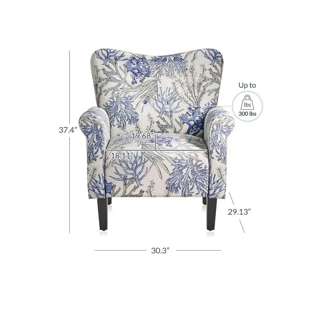 Modern Linen Wingback Accent Chair with Wooden Legs and Padded Arms