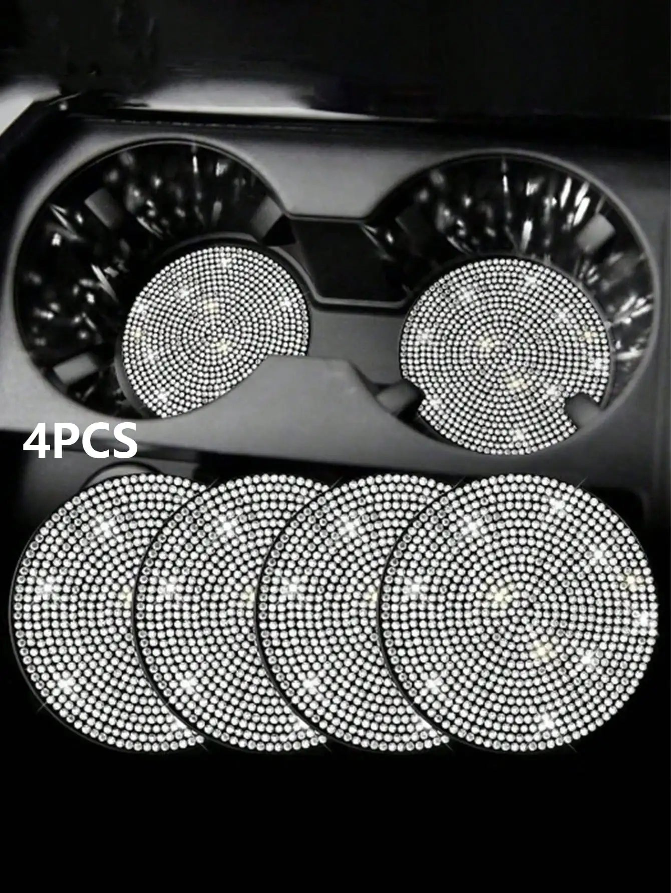4pcs Shiny Car Cup Holder Coasters, Universal Non-Slip Cup Holders, Embedded Decorative Coasters, Shiny Crystal Car Interior Accessories, Gift For Women (White)