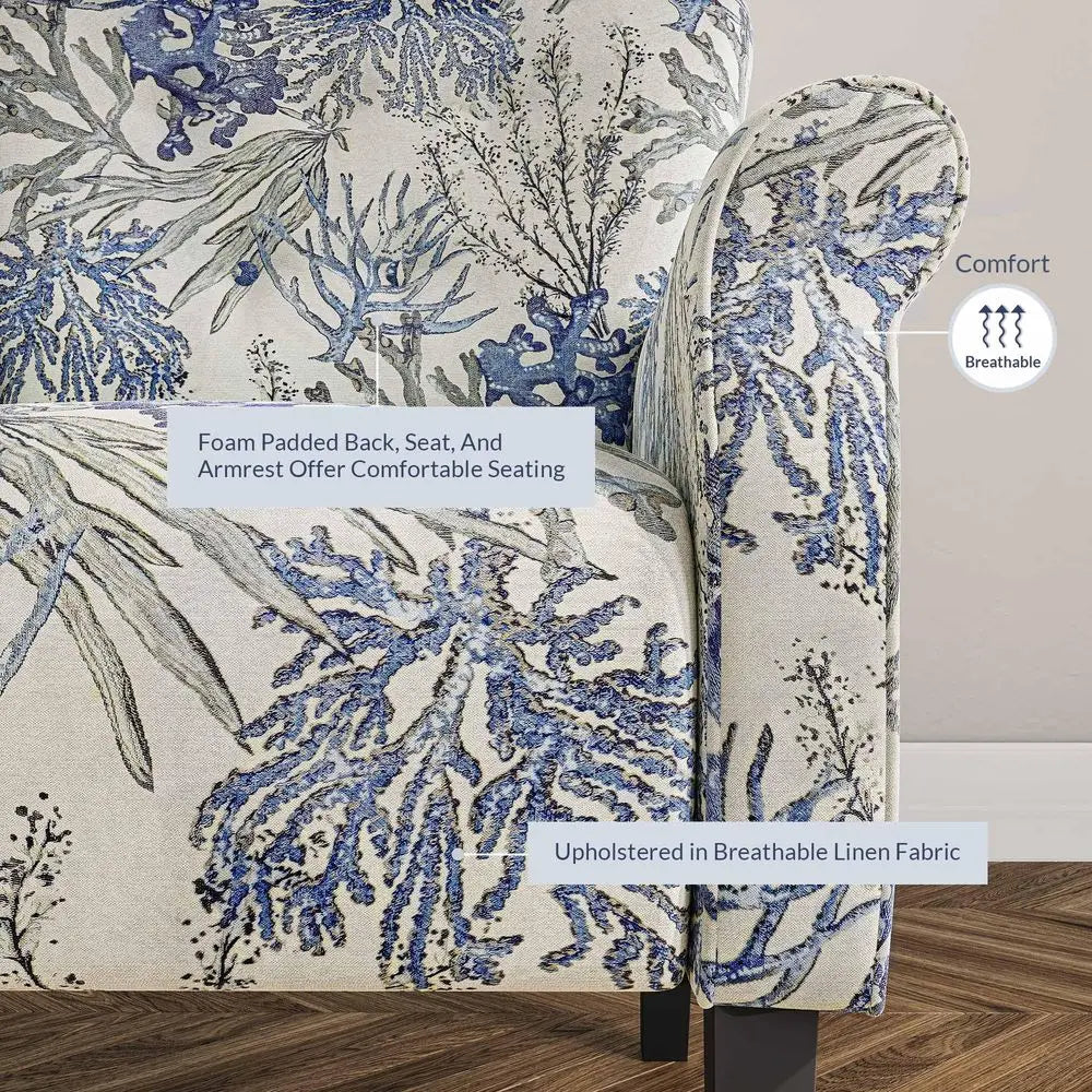 Modern Linen Wingback Accent Chair with Wooden Legs and Padded Arms