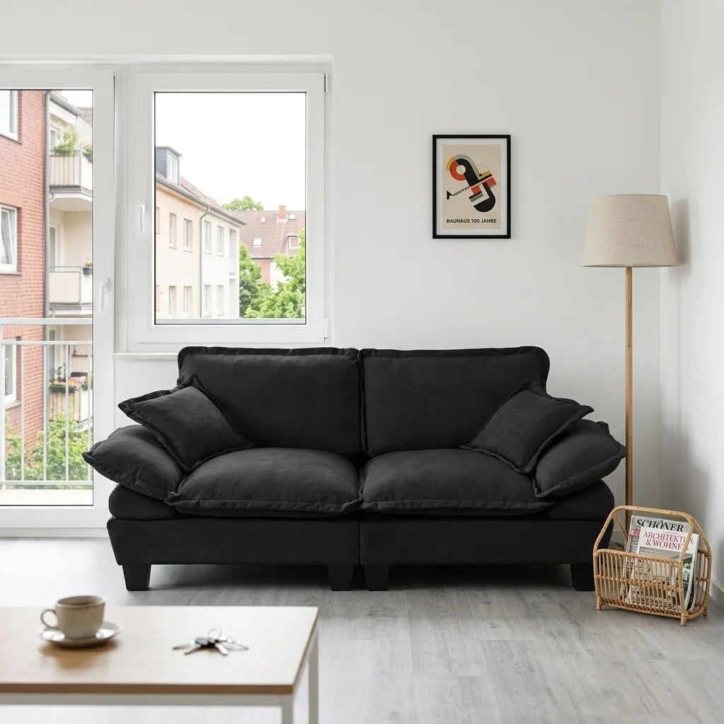 76.5 Inch Plush Fabric Loveseat Sofa Modern Deep Seat 2 Seater Couch