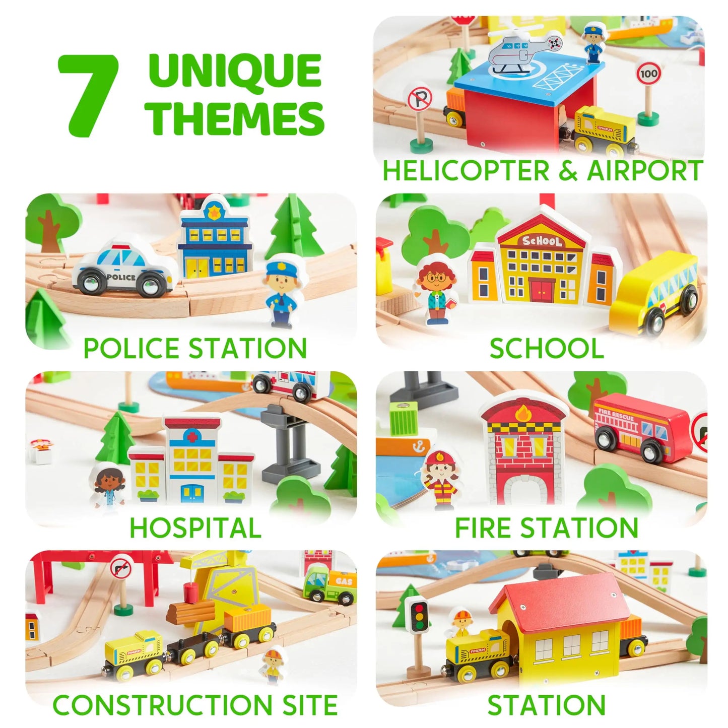Joyfy 110/60 Pcs Wooden Train Set with Tracks City Scene Railway Set with Magnetic Trains Toy for kids Birthday Christmas Gift