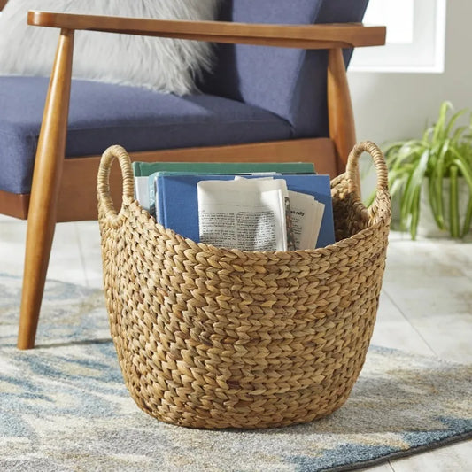 Oversized Water Hyacinth Boat Storage Organizer, Durable and Simple, Can Be Used to Store Toys, Blankets or Magazines