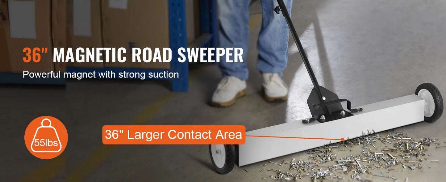 SucceBuy Rolling Magnetic Sweeper with Wheels Push-Type Magnetic Pick Up Sweeper Large Magnet Pickup Lawn Telescoping Sweeper
