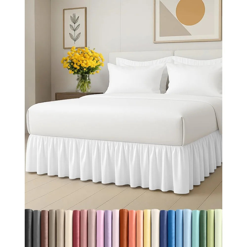 Queen Size 15 Inch Drop Ruffled Bedskirt Ultra Soft Wrinkle Fade Shrink Resistant White