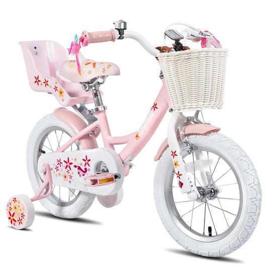 JOYSTAR Kids Bike for Girls Age 2-9 Years, 12 14 16 18 Inch Kids Bike with Training Wheels, Doll Seat, Streamers, Basket, Pink