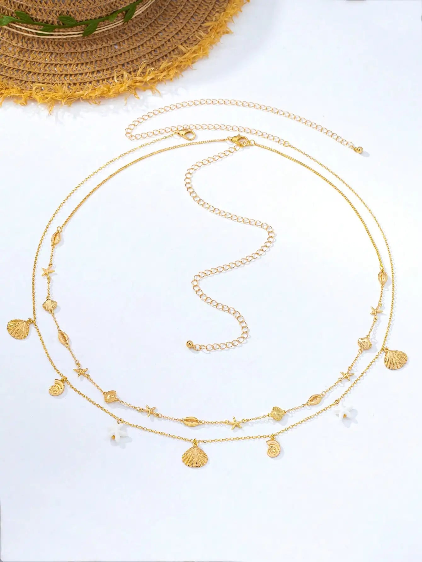 2pcs Bohemian Style Ocean Series Shell & Starfish Beaded Waist Chain For Women
