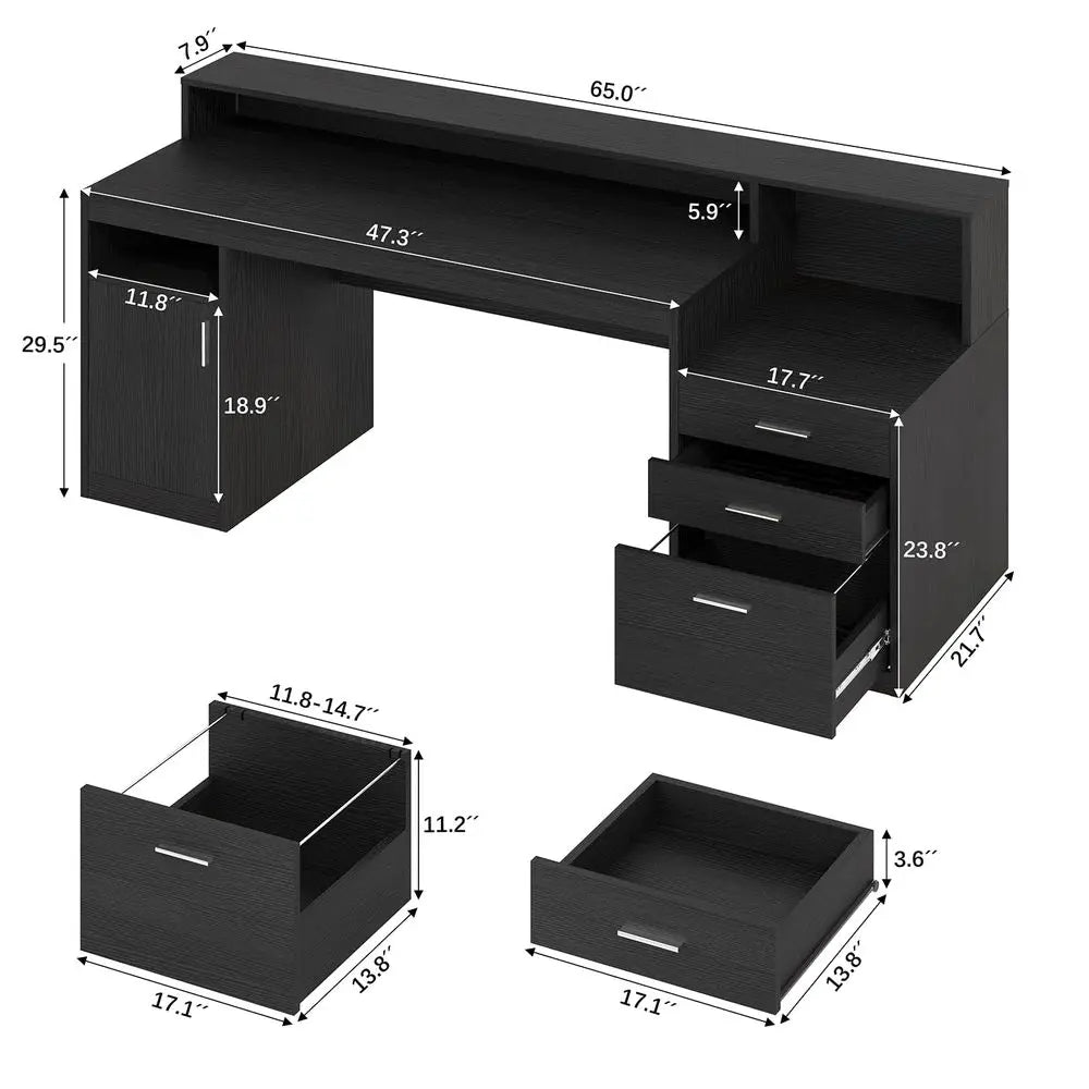 Computer Desk with 3 Drawer amp Storage Shelves, Home Office Desk with File Drawer amp Cabinet, Writing Study Table with Long M