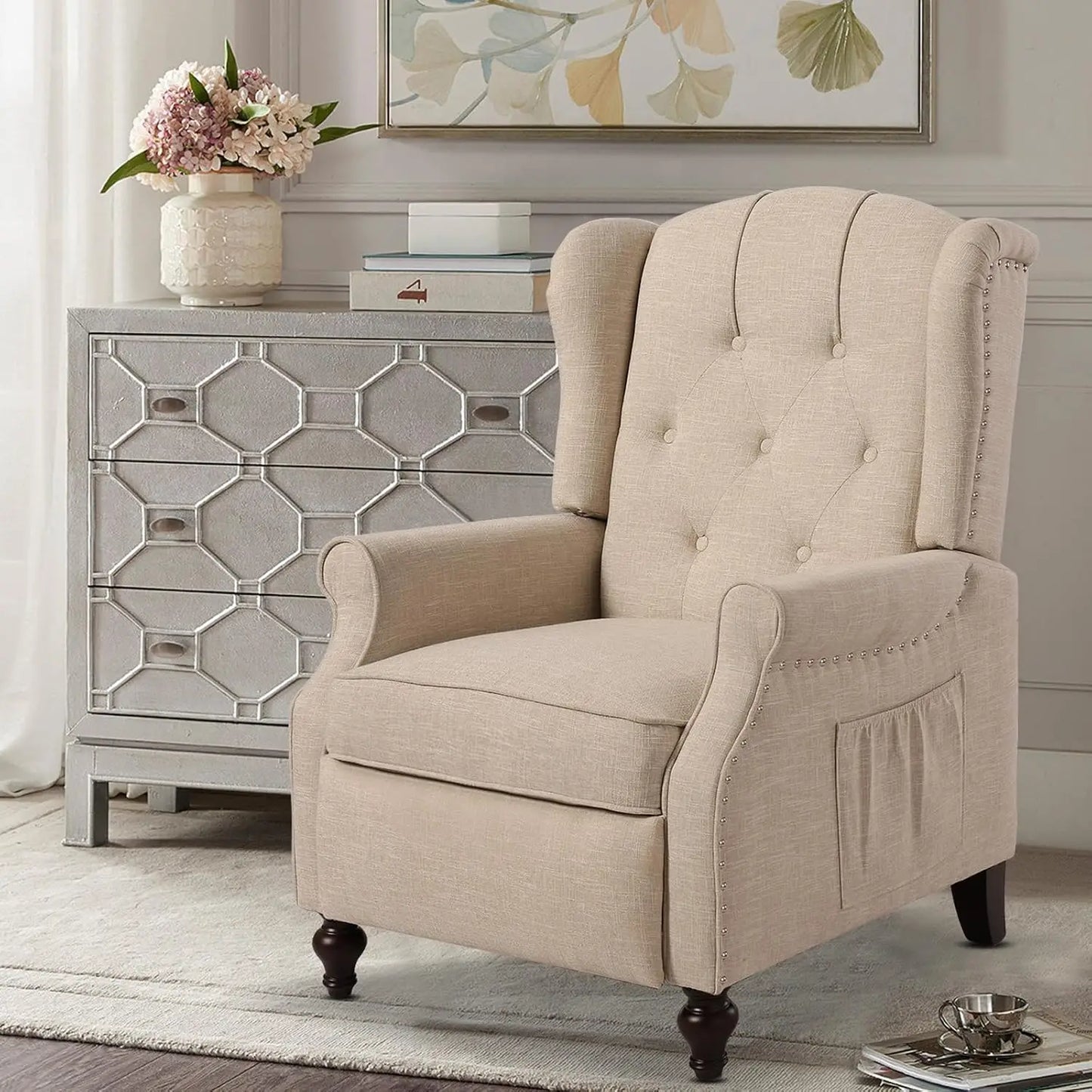 Massage Heat Wingback Recliner Push Back Armchair Living Room Bedroom Home Theater Beige,Customized