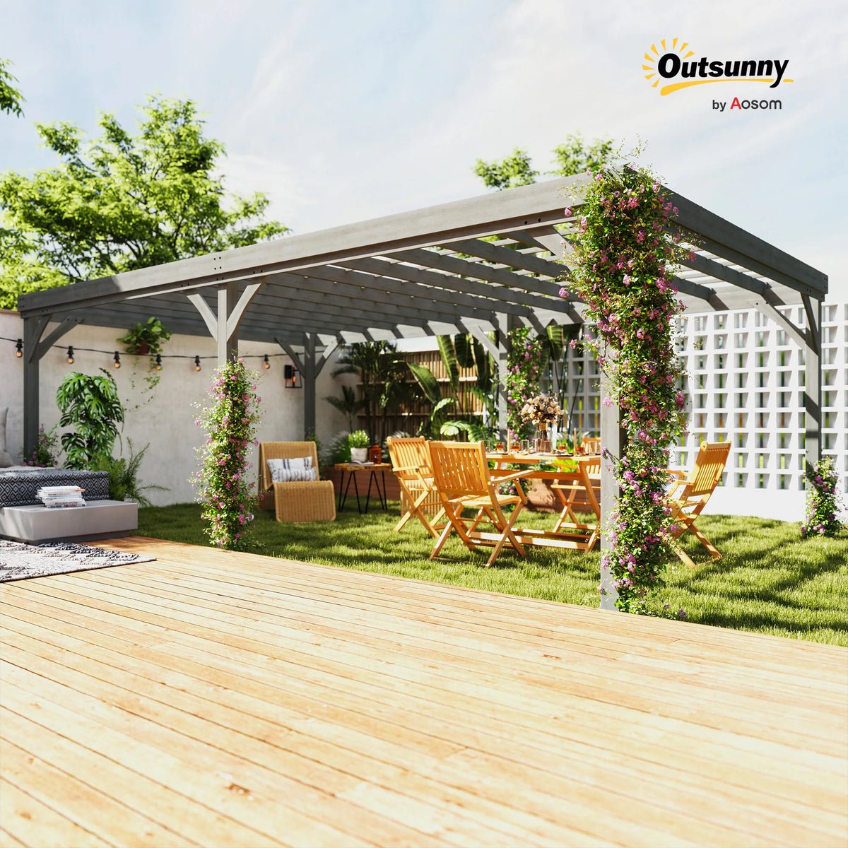 12' x 20' Outdoor Wood Pergola Gazebo with Stable Structure, Gray