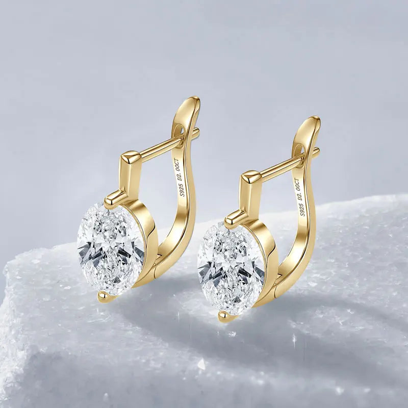 OXTAO 2ct Moissanite Solitaire Stud Earrings Certified 925 Sterling Silver Drop Hoop Earrings Spakling D Color Female Jewelry