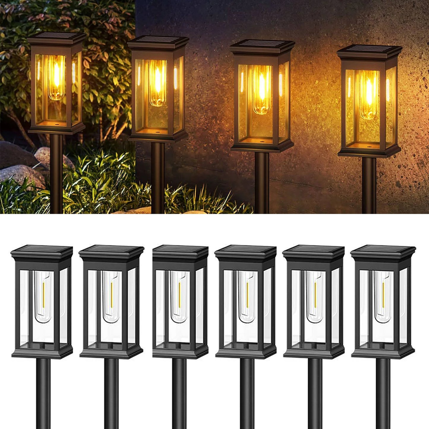 6/12 Pack [Upgraded] Solar Lights, 2700K Warm White, Super Bright 12Hrs, for Yard/Garden Walkway