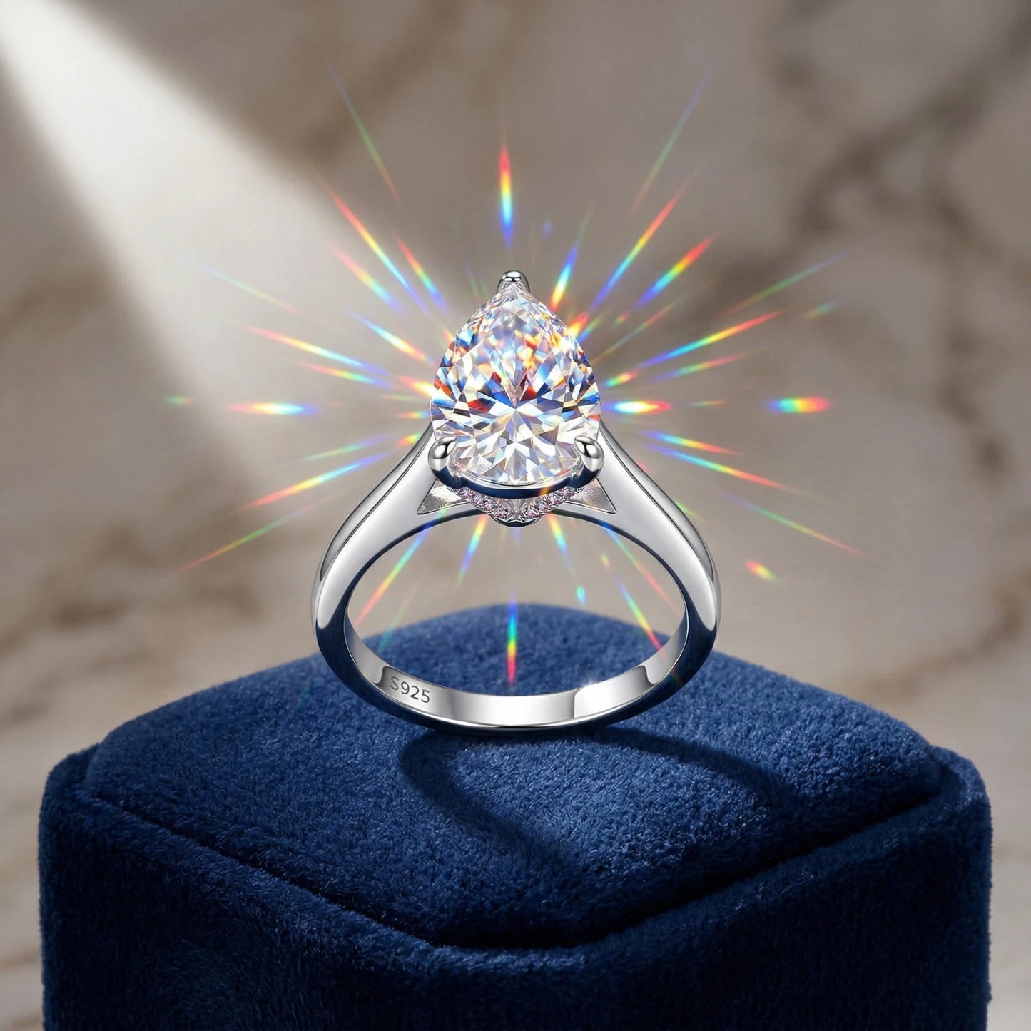 Pear Moissanite Ring, 925 Silver, D Color VVS1, 8x12mm, 3 Prong Engagement, Women's Light Luxury, Cert Quality