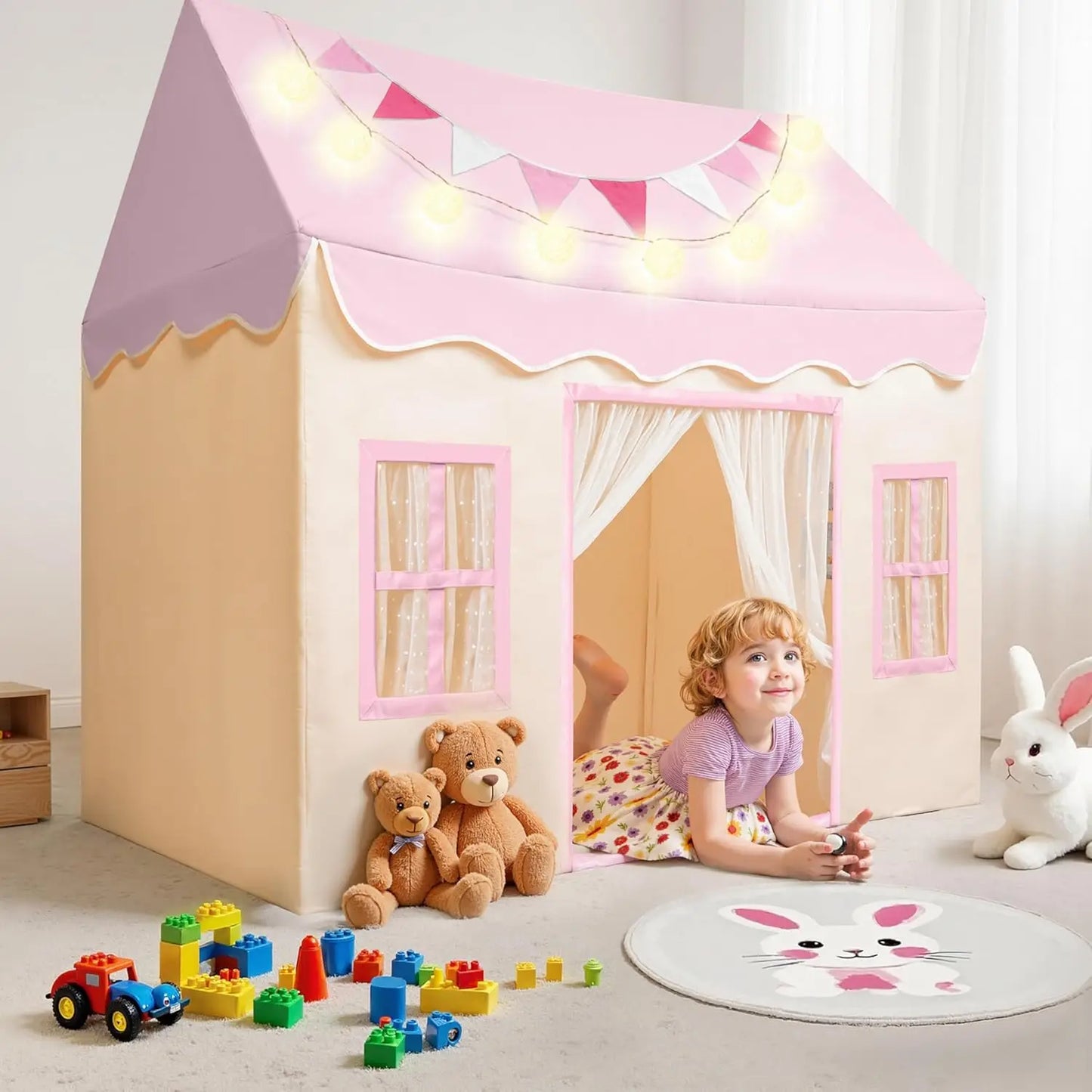 JOYFY Kids Play Tent Indoor Outdoor 51*35*52 Inch Tent with Blanket LED Light for Toddler Playhouse Ideal Private Space