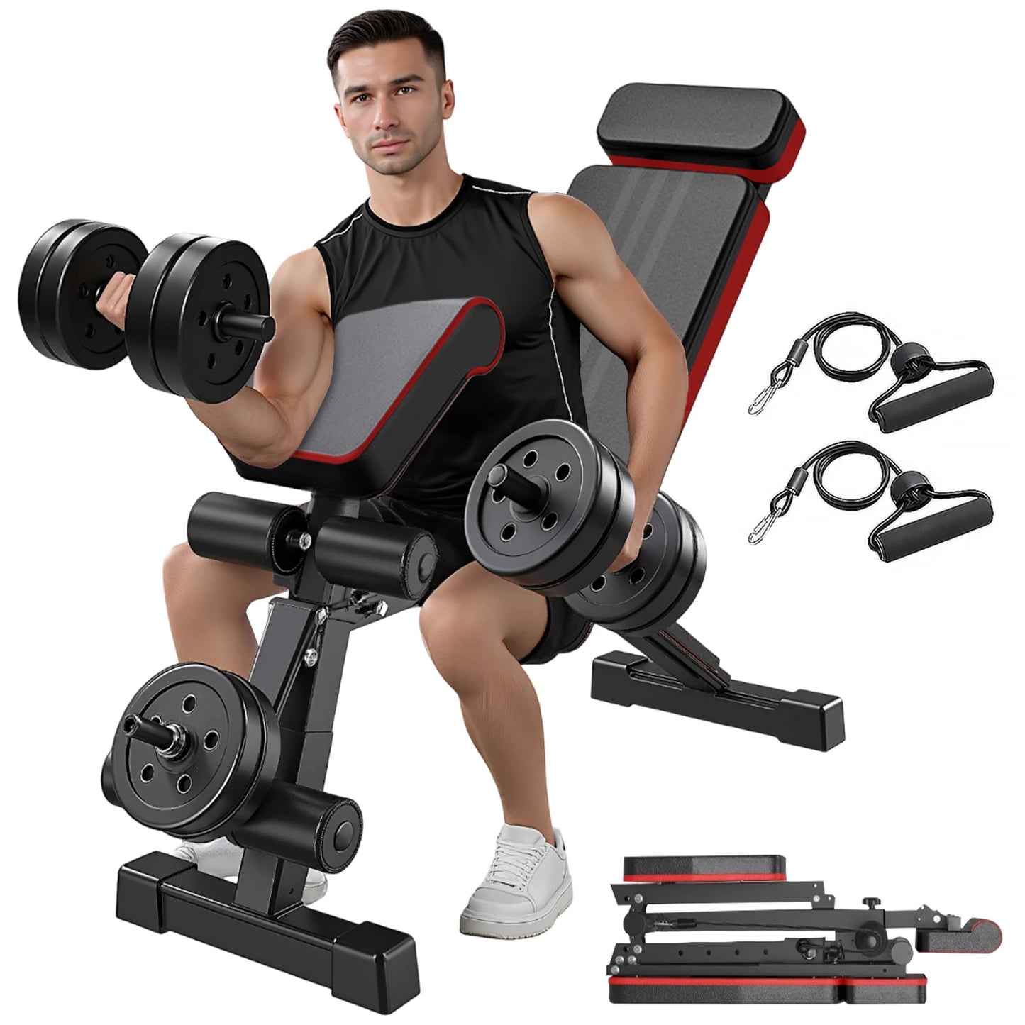 7-Level Foldable Weight Bench Fitness Workout Adjustable Extended Headrest Leg Extension Dumbbell Bench Incline for Full Body