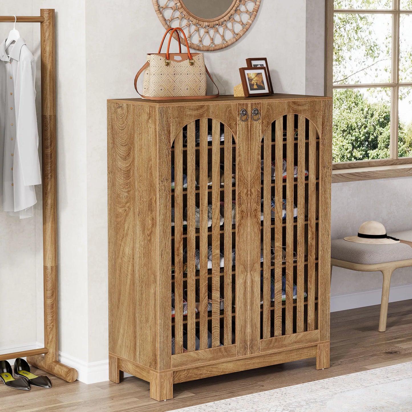 LITTLE TREE Shoe Cabinet with Shutter Doors, 6-Tier Shoe Storage Cabinet, Entryway Shoe Rack Organizer with Adjustable Shelves