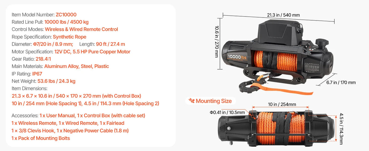 SucceBuy 10000 12000 13500 Lb 12V Electric Winch With 90 Ft Synthetic Rope