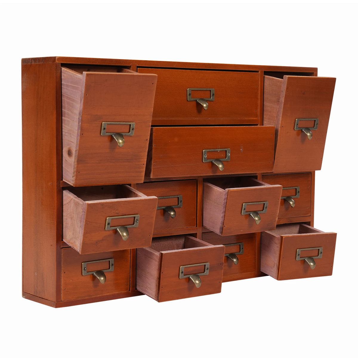 Desktop Drawer Organizer 12 Drawers, Wooden Desk Storage Box with Label Slots, Multipurpose Countertop Small Parts Cabinet, Office Craft Jewelry Art Supplies Home Counter Cosmetics Dock, No Assembly Needed, Brown/Black/Pink/B