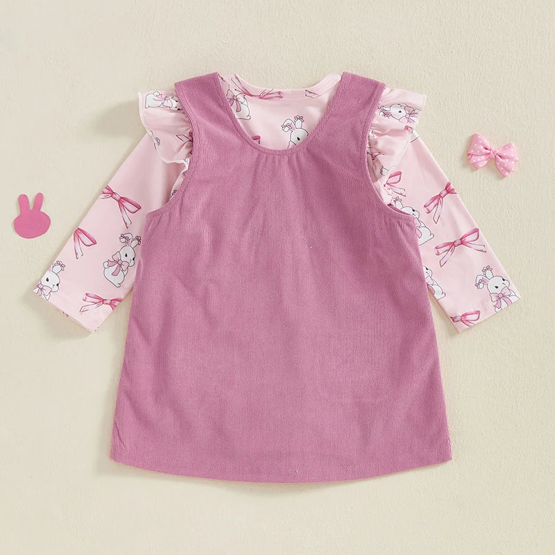 Toddler Easter Outfit Adorable Bunny Ears Headband Floral Romper Dress 2 Piece Set for Spring Celebration
