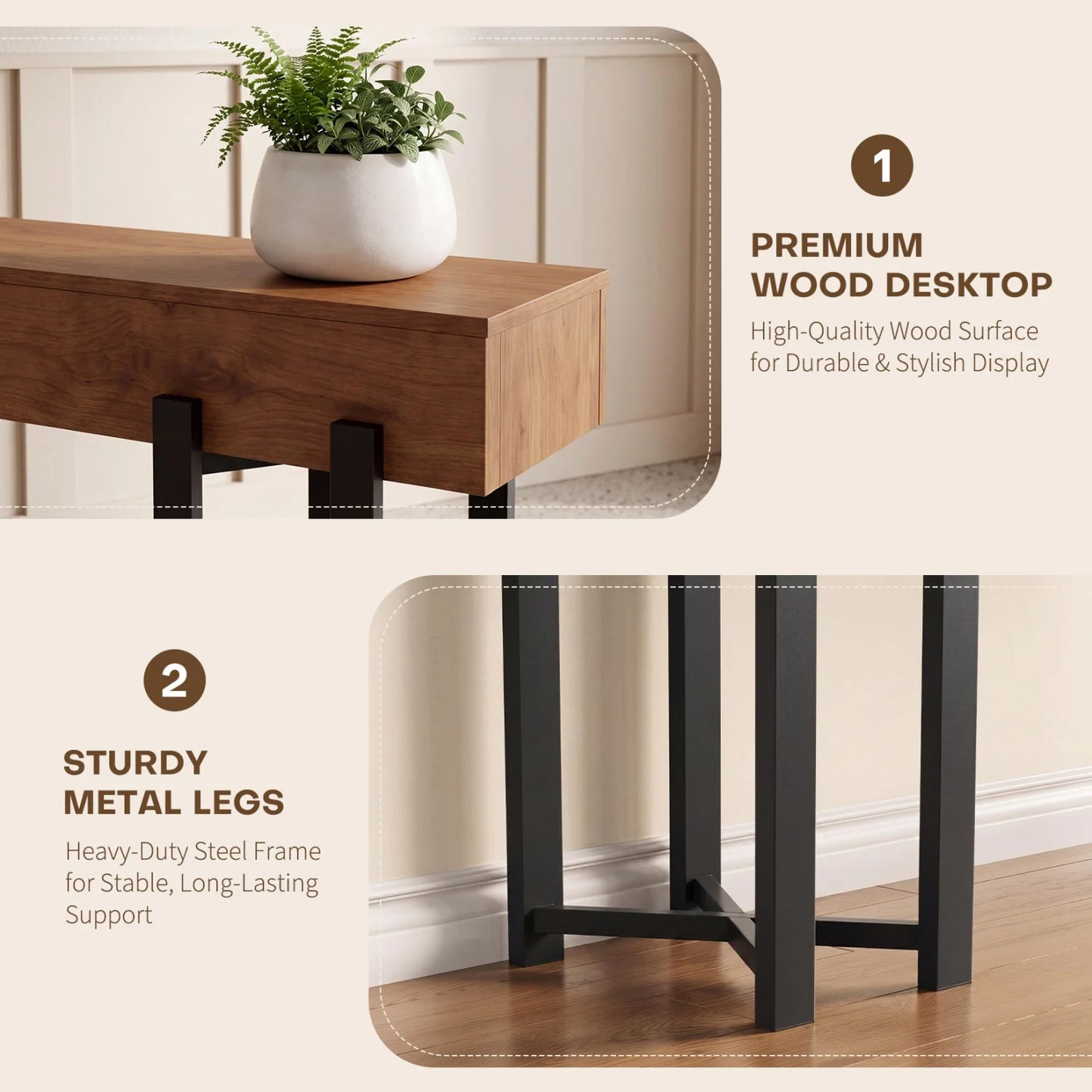 63" Modern Console Table, Wooden Entryway Table with Metal Legs, Narrow Behind Couch Table, Sofa Table for Corridors, Living Room, Hallway