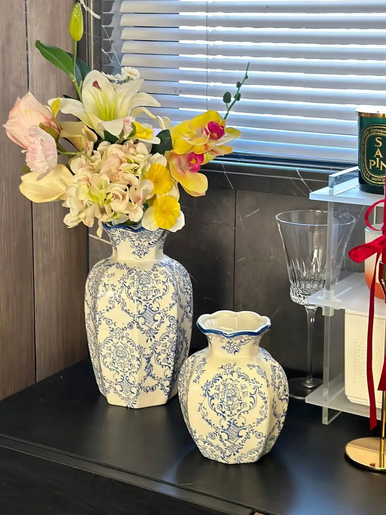 1 Pc Blue & White Porcelain Vase, New Chinese Retro Flower Vase, Living Room, Entrance, Office Floral Decor, Atmosphere Photogra