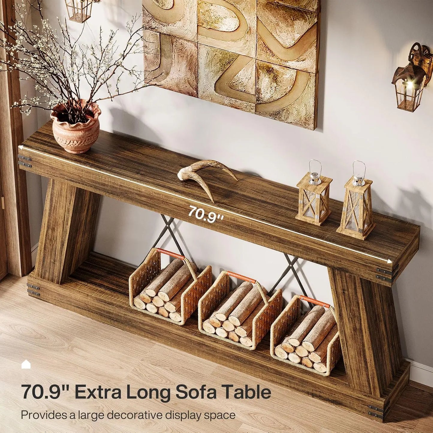 70.9" Farmhouse Console Table, Long Sofa Table Behind Couch with Storage, Narrow Wooden Console Station, Industrial, Customized