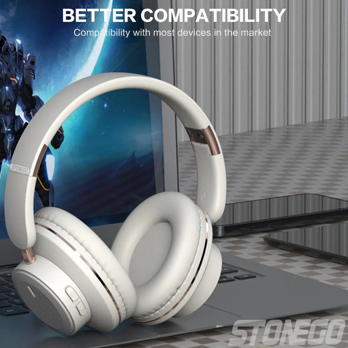 Bluetooth Headphones Over Ear Wireless Headset BT5.3 Foldable Portable Hi-Res Audio Fashion Aesthetic Deep Bass Stereo 24H Battery Fast Charge Dual Mode With Mic Noise Isolation For Students Content Creators Remote Work Trave