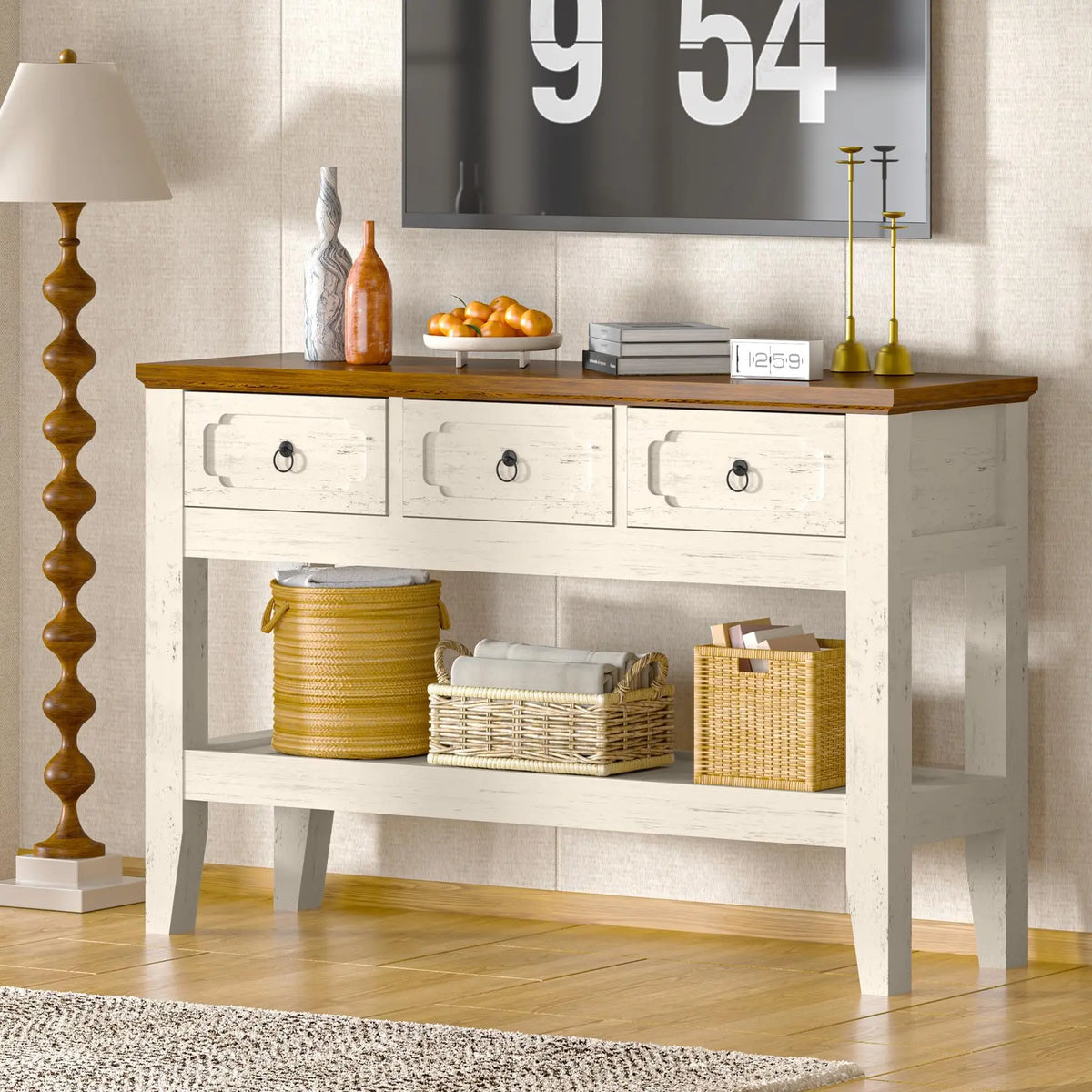 Farmhouse Console Table With Drawers Rustic Wood Entryway Table