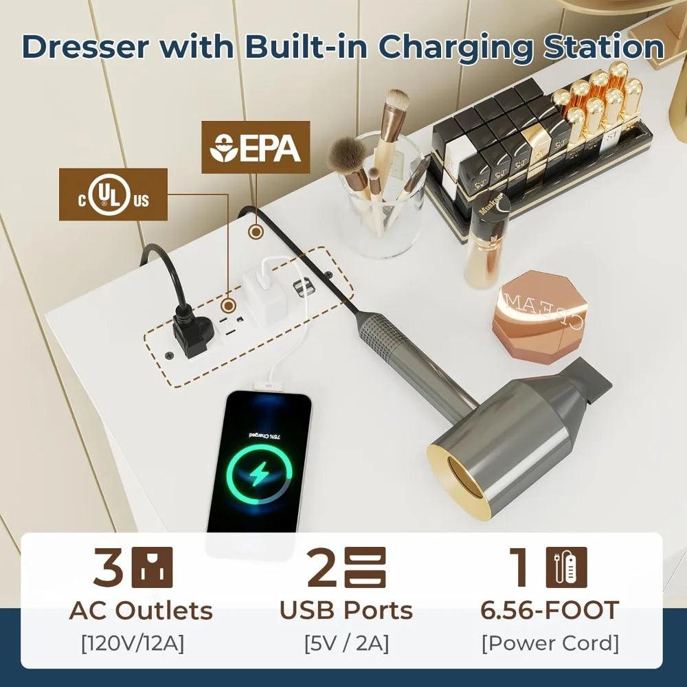 Home & Kitchen White Dresser for Bedroom with 10 Drawers, Large Chest of Drawers Storage Organizer, Long Dresser TV Stand
