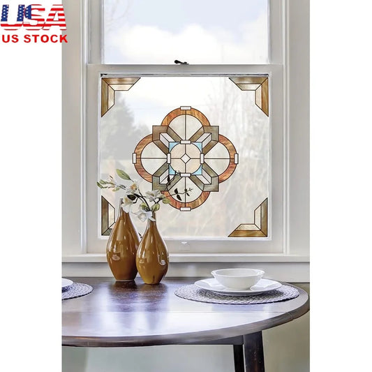 Decorative Window Film Stained Glass Pattern Non-Adhesive Easy Apply UV Protection Privacy Film Home and Office Use