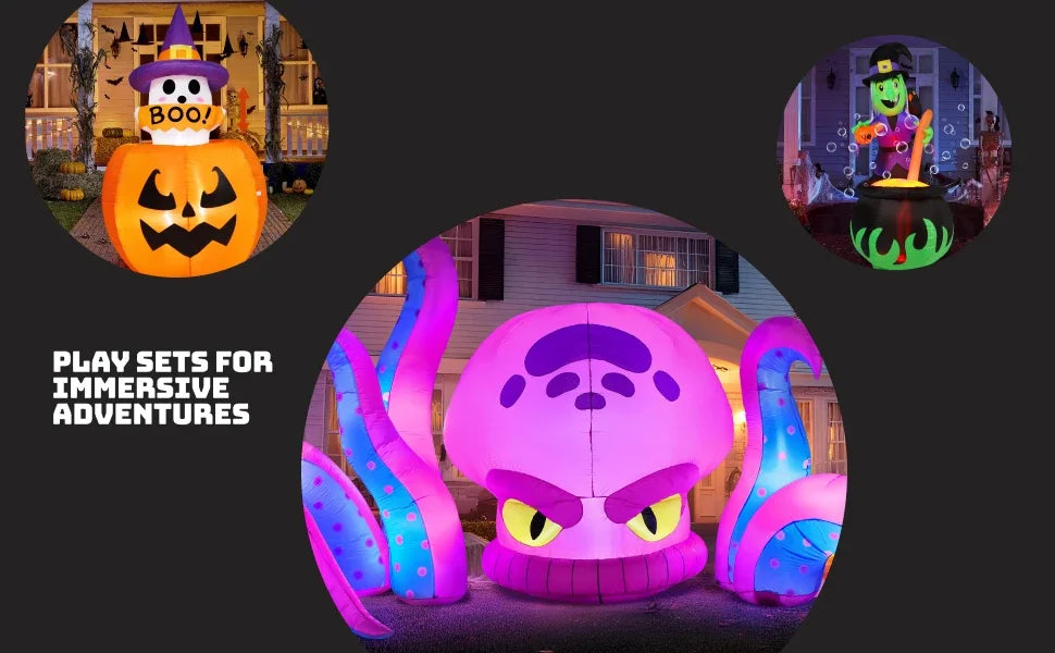7 ft Black Cat Halloween Inflatables Outdoor Decoration Blow UpInflatable with Moving Head & Green Eyes Halloween Blow Ups Yard Decoration with LED Lights for Party Lawn Garden Decor
