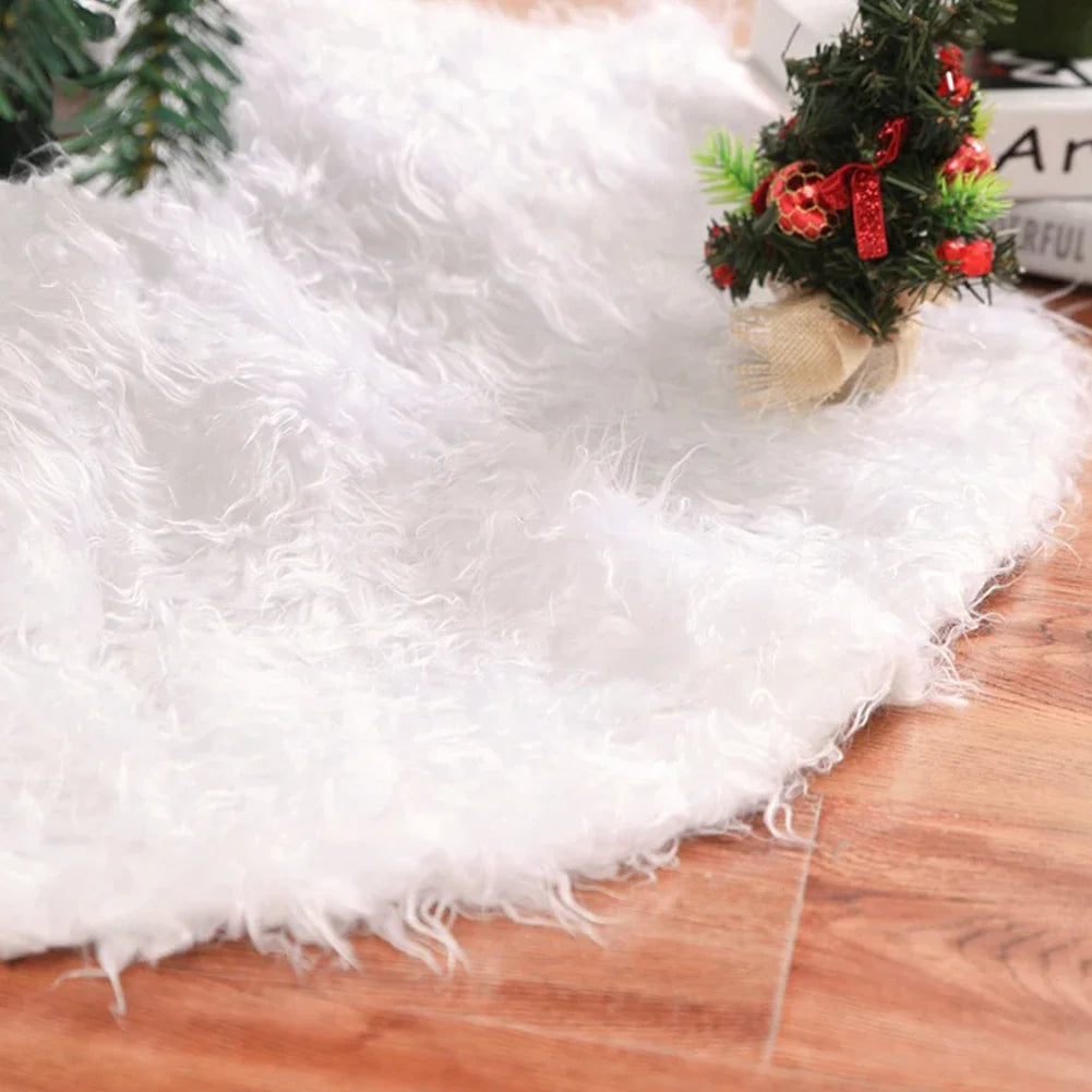Christmas Tree Skirt Round Faux Fur Christmas Tree Skirt Fluffy Xmas Tree Skirt Decorations for Merry Christmas Party